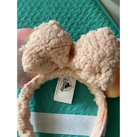 Disney Parks Water Color Tie Dye Sherpa Minnie Mouse Ears Headband NEW - Picture 2 of 5